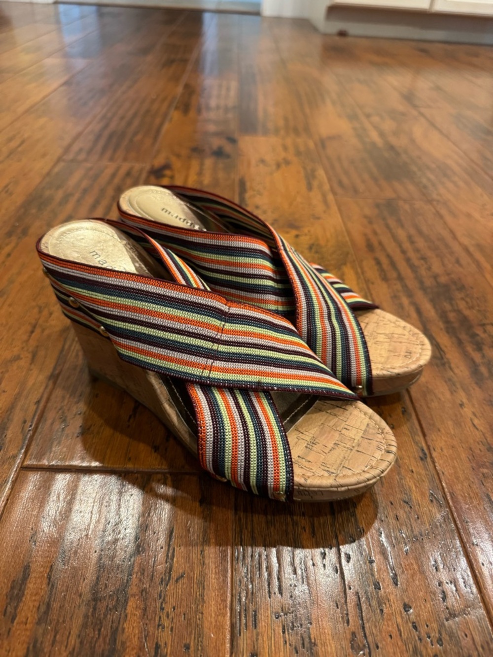 Madden Girl Multi-Stripe Crisscross Wedge Sandals
